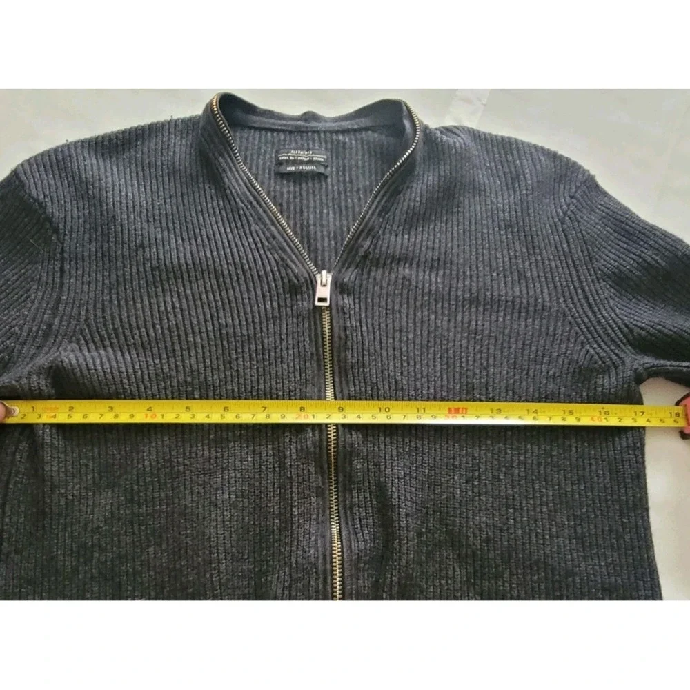 AllSaints Ribbed Zip Cardigan Mens XS Dark Gray Wool Blend Sweater Full Zip